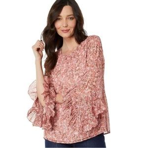 Vince Camuto Crew Neck Blouse with Ruffled Sleeves NWT Pink Size Small